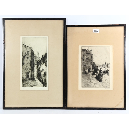 2034 - 4 etchings by David Donald (Venice), plate 25cm x 17cm, and Percy Westwood (Avignon) x 2, plate 30cm... 