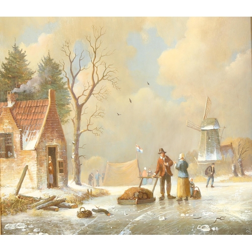 2040 - Raymond Campbell, oil on board, winter scene Holland, signed, 50cm x 40cm, framed