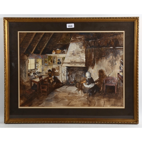 2048 - C A Bettney, watercolour, croft cottage interior, signed and dated '84, 40cm x 55cm, framed