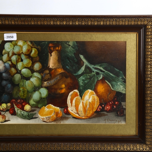 2050 - Arthur Dudley, pair of watercolours, still life studies of fruit, 25cm x 75cm, framed