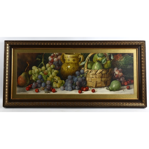 2050 - Arthur Dudley, pair of watercolours, still life studies of fruit, 25cm x 75cm, framed