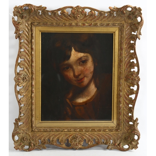 2061 - 19th century oil on board, portrait of a girl, unsigned, 30cm x 24cm, framed