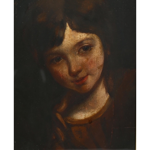 2061 - 19th century oil on board, portrait of a girl, unsigned, 30cm x 24cm, framed