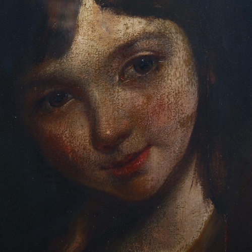 2061 - 19th century oil on board, portrait of a girl, unsigned, 30cm x 24cm, framed