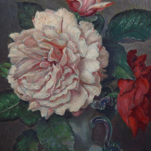 2062 - Kenneth Skeaping (1857 - 1946), oil on panel, still life, roses, signed, 26cm x 20cm, framed