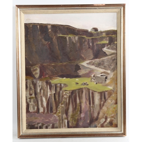 2066 - Mid-20th century oil on canvas, quarry scene with sheep, signed with red Studio stamp, 53cm x 42cm, ... 