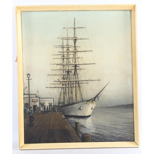 2067 - Albert Whitlock (1915 - 1999), oil on board, tall ship in Lisbon harbour, signed and dated 1967, 61c... 