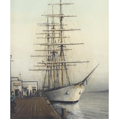 2067 - Albert Whitlock (1915 - 1999), oil on board, tall ship in Lisbon harbour, signed and dated 1967, 61c... 