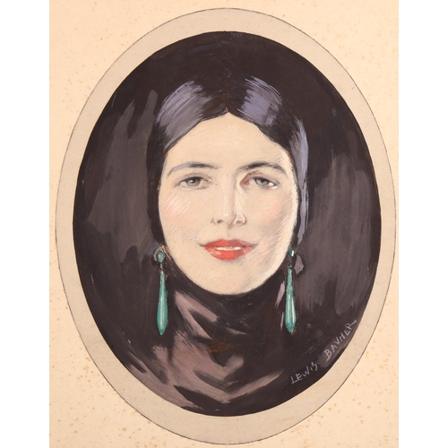 2070 - Lewis Baumer (1870 - 1963), oval watercolour, portrait of Irene, signed, original illustration from ... 