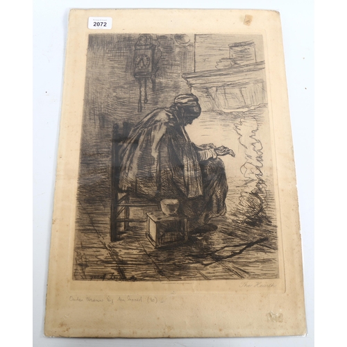 2072 - Jozef Israels (1824 - 1911), etching, the hearth, image 38cm x 28cm, unframed