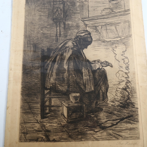 2072 - Jozef Israels (1824 - 1911), etching, the hearth, image 38cm x 28cm, unframed