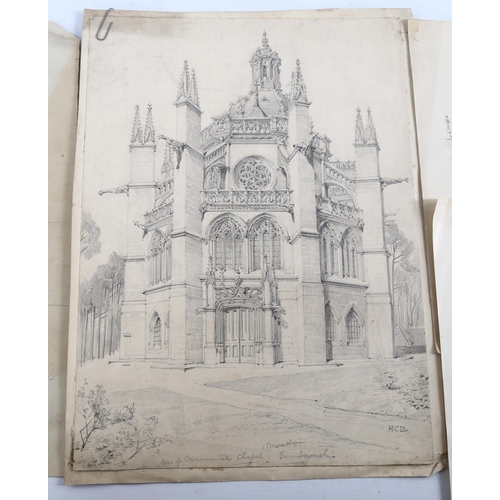 2073 - Henry Charles Brewer (1866 - 1943), pencil study, the memorial chapel at Farnborough, signed with mo... 