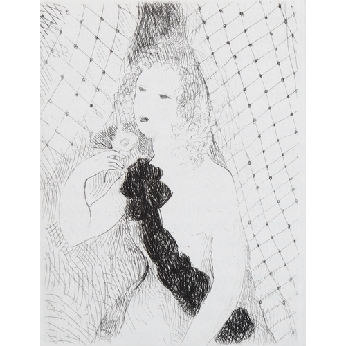 2074 - Marie Laurencin, etching, girl with a flower, dated 1926, plate 11.5cm x 9cm, mounted