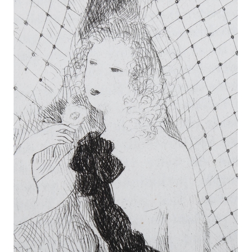 2074 - Marie Laurencin, etching, girl with a flower, dated 1926, plate 11.5cm x 9cm, mounted