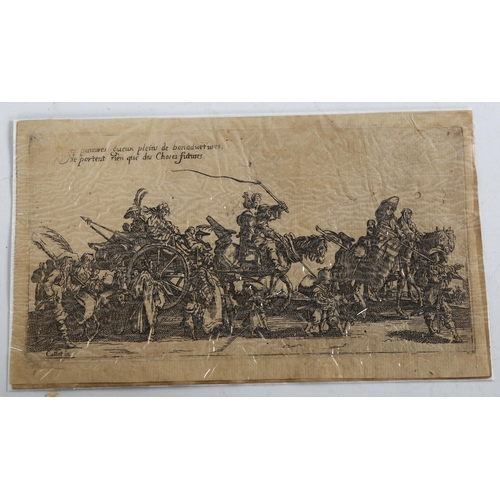 2075 - Jaques Callot, etching, procession of the beggars, printed circa 1630, plate 12cm x 23cm, unframed