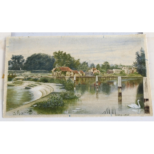 2077 - Robert W Fraser (1848 - 1906), watercolour, the Weir at Pangbourne, 10cm x 16cm, mounted