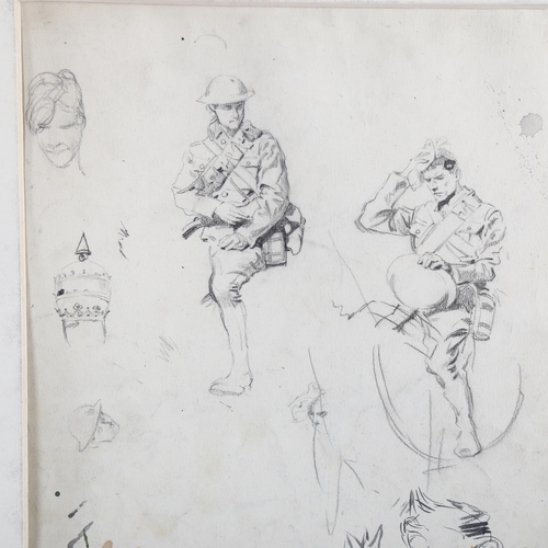 2079 - Fortunino Matania (1881 - 1963), First World War group of pencil military drawings, signed, with hor... 