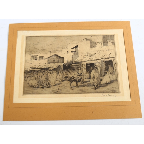 2080 - David Donald, etching, Tangiers, signed in pencil, plate 18cm x 27cm, mounted