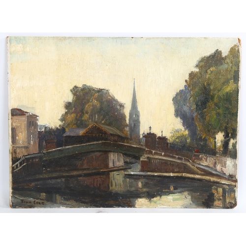 2081 - John Vicat Cole (1903 - 1975), oil on board, canal scene, circa 1950s, signed, 30cm x 40cm, unframed