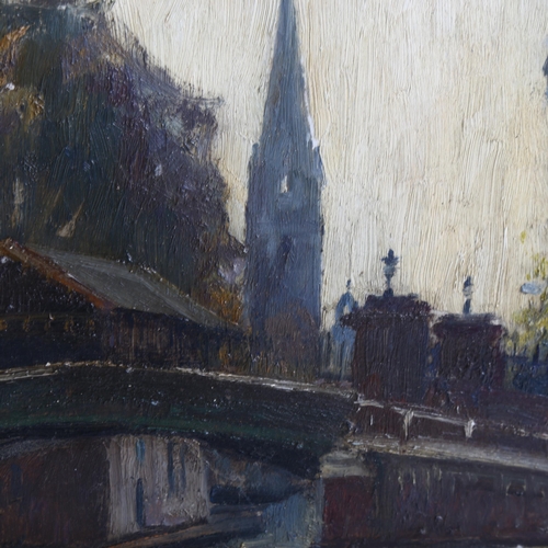 2081 - John Vicat Cole (1903 - 1975), oil on board, canal scene, circa 1950s, signed, 30cm x 40cm, unframed