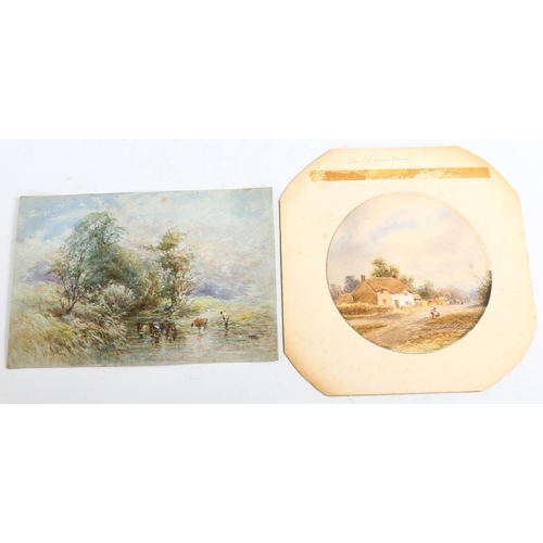 2082 - John Collingham Moore (1929 - 1880), circular watercolour, country cottage, 17cm across, and another... 