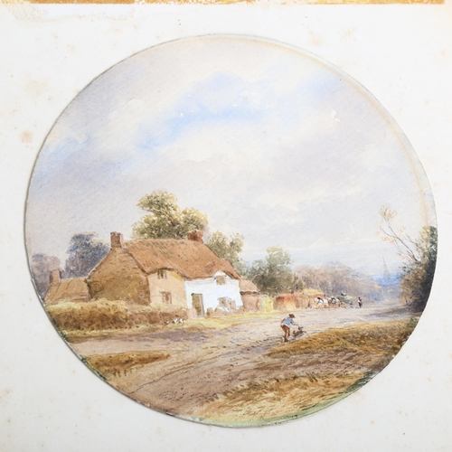 2082 - John Collingham Moore (1929 - 1880), circular watercolour, country cottage, 17cm across, and another... 