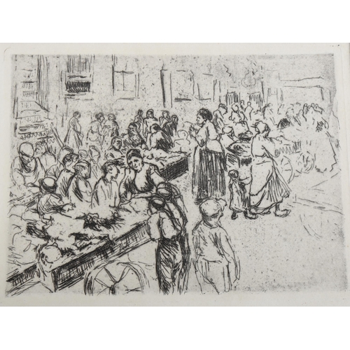 2090 - Max Liebermann, etching, market scene, published circa 1920s, image 14cm x 19cm, mounted