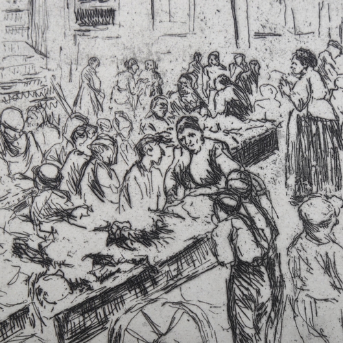 2090 - Max Liebermann, etching, market scene, published circa 1920s, image 14cm x 19cm, mounted