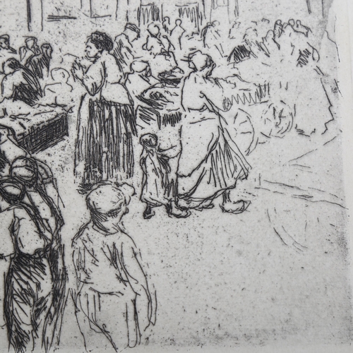 2090 - Max Liebermann, etching, market scene, published circa 1920s, image 14cm x 19cm, mounted