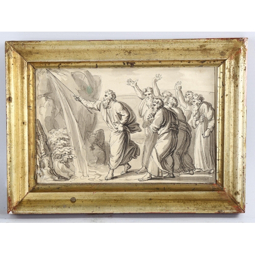 2092 - 18th century Italian School, Old Master study, Moses striking water from a rock, 10cm x 15cm, framed