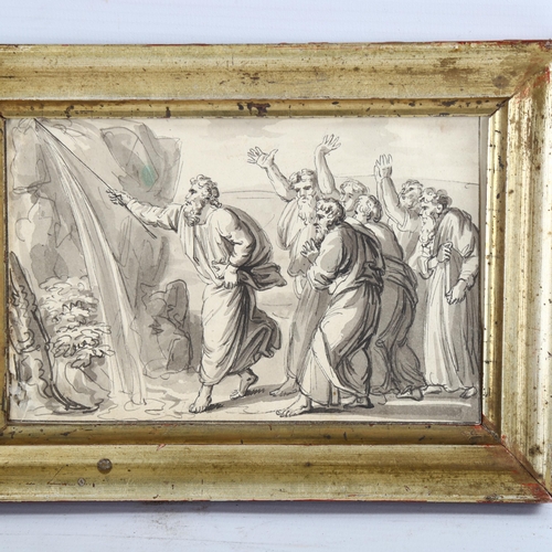 2092 - 18th century Italian School, Old Master study, Moses striking water from a rock, 10cm x 15cm, framed