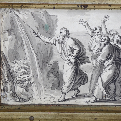 2092 - 18th century Italian School, Old Master study, Moses striking water from a rock, 10cm x 15cm, framed