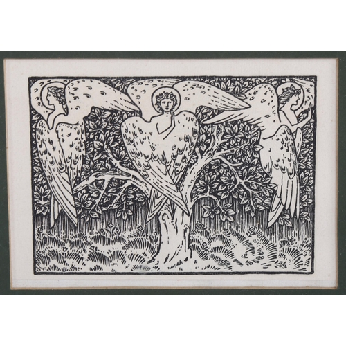 2094 - Edward Burne Jones, wood engraving, study of angels, circa 1902, image 9cm x 13cm, framed