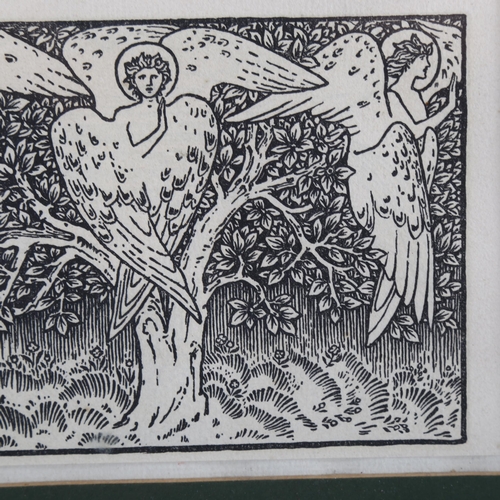 2094 - Edward Burne Jones, wood engraving, study of angels, circa 1902, image 9cm x 13cm, framed