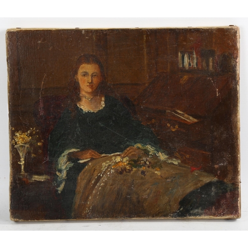 2096 - Post-Impressionist School, late 19th century oil on canvas, portrait of a woman, unsigned, 25cm x 30... 