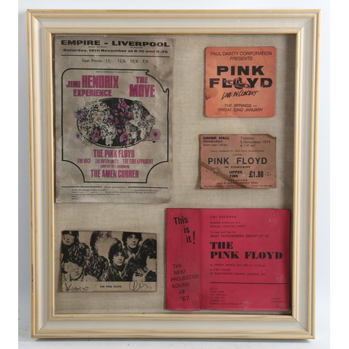 2097 - Pink Floyd, group of concert memorabilia programmes and tickets mounted in single frame, overall fra... 