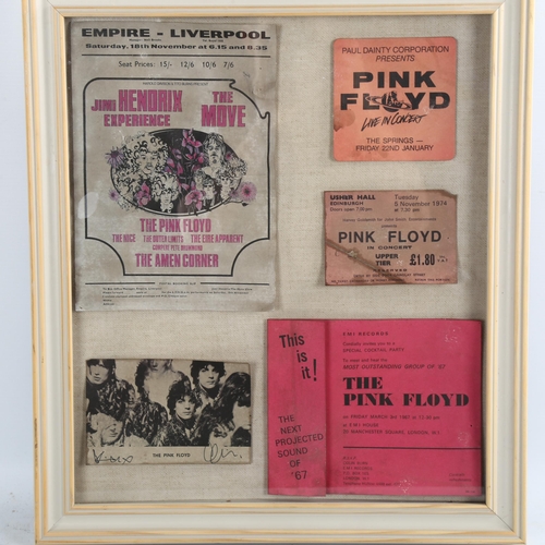 2097 - Pink Floyd, group of concert memorabilia programmes and tickets mounted in single frame, overall fra... 