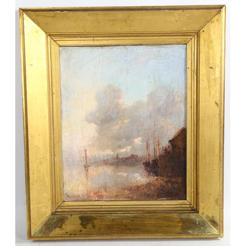 2099 - John Callow (1822 - 1898), oil on board, harbour scene at dusk, signed, 30cm x 24cm, framed