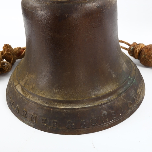 1011 - A Victorian bronze bell, by J Warner & Sons, dated 1856, with coronet mount and raised inscription a... 