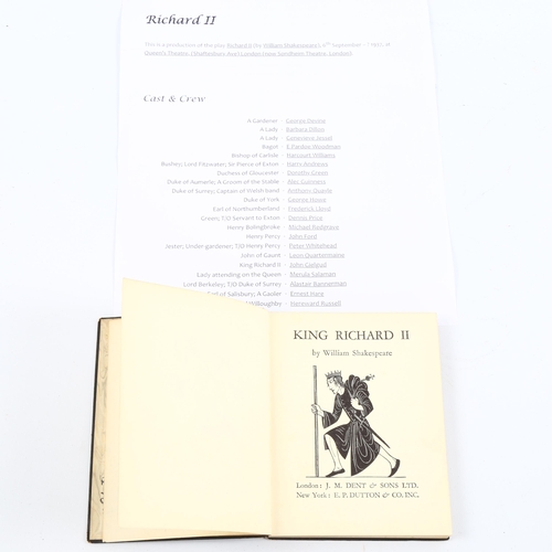 1061 - An autographed copy of Shakespeare's Richard II, from the production at the Queens Theatre, 1937, si... 