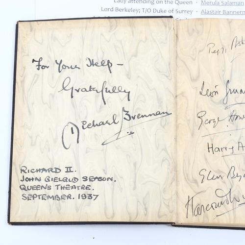 1061 - An autographed copy of Shakespeare's Richard II, from the production at the Queens Theatre, 1937, si... 