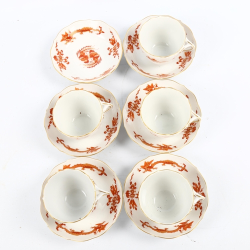 1065 - A set of 5 Meissen white glaze porcelain coffee cups and saucers, with red and gilt dragon designs