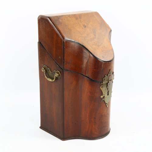 1071 - A small Georgian mahogany serpentine-front knife box, with brass lock and handles, height 27cm, widt... 