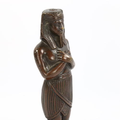 1073 - 19th century patinated bronze Egyptian Revival figure, unsigned, on carved and turned wood base, hei... 