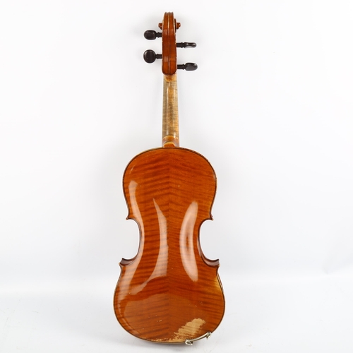 1083 - A violin with satinwood 2-piece back, back length 356mm, with bow, in Hill case