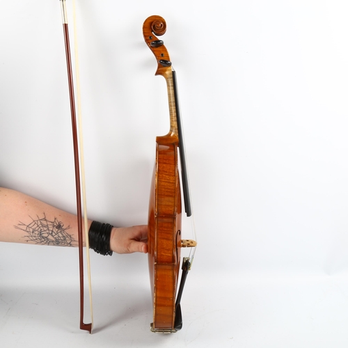 1083 - A violin with satinwood 2-piece back, back length 356mm, with bow, in Hill case