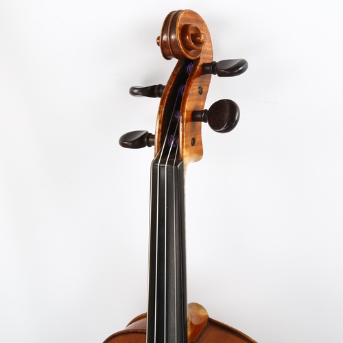 1083 - A violin with satinwood 2-piece back, back length 356mm, with bow, in Hill case