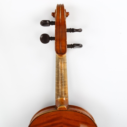 1083 - A violin with satinwood 2-piece back, back length 356mm, with bow, in Hill case