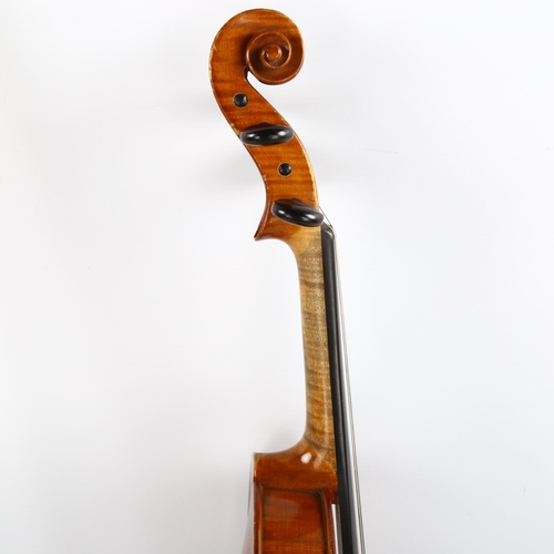 1083 - A violin with satinwood 2-piece back, back length 356mm, with bow, in Hill case