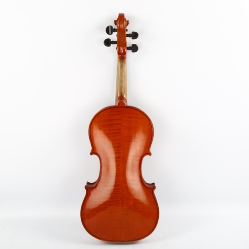 1085 - A violin with 2-piece satinwood back, back length 356mm